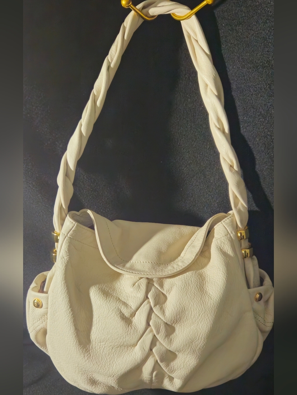 b. makowsky Cream Twist Handle Shoulder Bag
